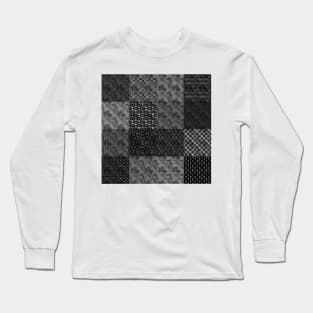 Large Silver and Black Vintage Art Deco Quilt Pattern Long Sleeve T-Shirt